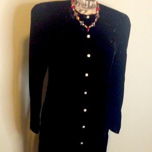 Vintage 1980s Velvet Coat Dress Pearl Buttons 10